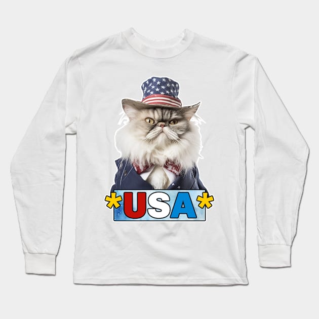 Patriotic Persian Cat Long Sleeve T-Shirt by Corrie Kuipers